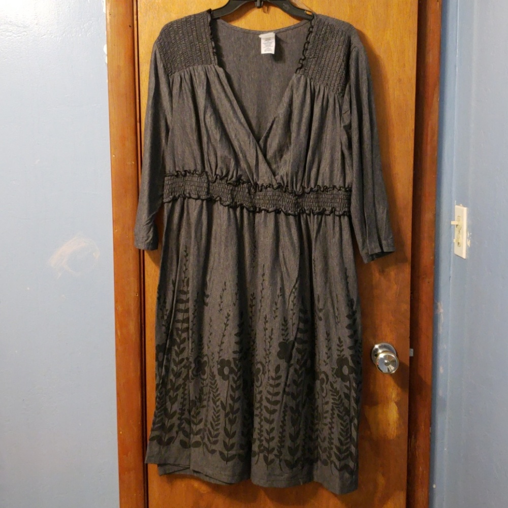 Slate gray dress with black floral design at bitto